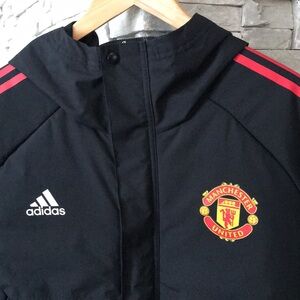adidas Black Manchester United Puffer Jacket with Red Accents